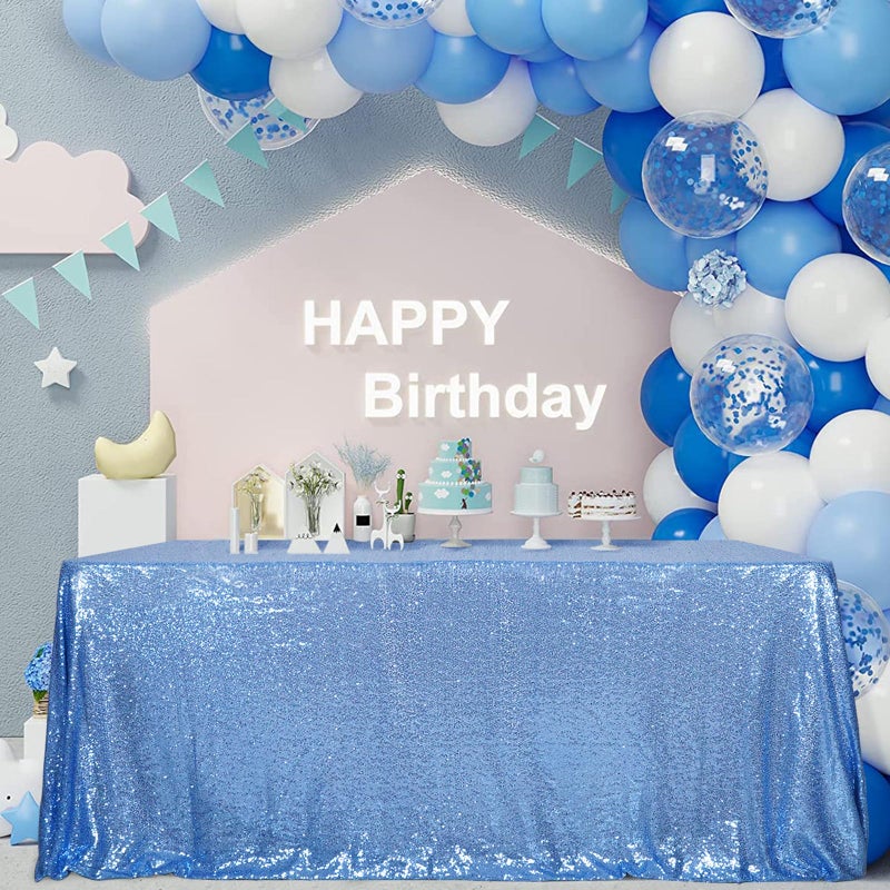 SquarePie Sequin Tablecloth 60 x 102 Inch Baby Blue Sparkly Table Linen for Wedding Party - Image 1
